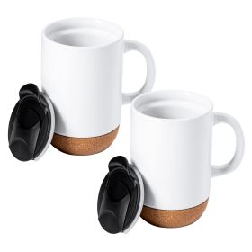 Gibson Home Modani 2 Piece 16.5 Ounce Stoneware Mug Set in White with Lid and Cork Base