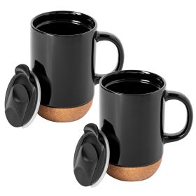 Gibson Home Modani 2 Piece 16.5 Ounce Stoneware Mug Set in Black with Lid and Cork Base