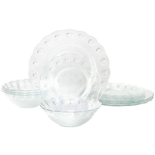 Gibson Home 12 Piece Apple Delight Textured Glass Dinnerware Set in Clear