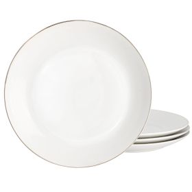 Gibson Home Ogalla 4 Piece Fine Ceramic 10.5 Inch Dinner Plate Set in White with Gold Rim