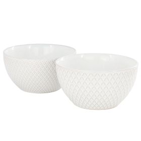 Gibson Elite Earlhart 2 Piece 6 Inch Ribbed Stoneware Cereal Bowl Set in White