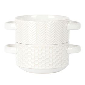 Gibson Elite Earlhart 2 Piece 6 Inch Ribbed Stoneware Soup Bowl Set with Handles in White