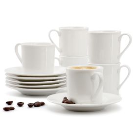 Elama Aspin 12 Piece 2.5 Ounce Porcelain Espresso Cup Set in White with Saucers