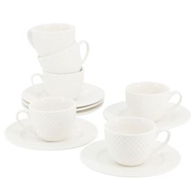 Elama Sol 12 Piece 3 Ounce Porcelain Espresso Cup with Saucer Set in White
