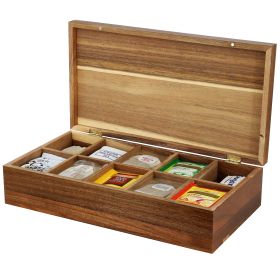 MegaChef Acacia Wood 14.25 x 7.5 Inch 10 Compartment Tea Box