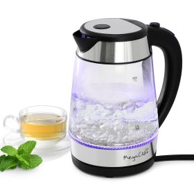 MegaChef 1.8 Quart Glass and Stainless Steel Electric Tea Kettle in Silver
