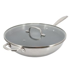 Better Chef 12.5 Inch 3-Ply Stainless Steel Nonstick Wok with Lid in Silver