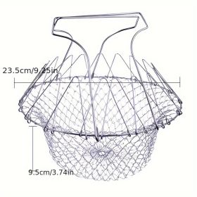 1pc; Frying Basket; Stainless Steel Frying Basket; Kitchen Foldable Steam Rinse Strain; Household Fry Basket Strainer; Kitchen Cooking Tool For Fried