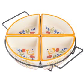 Laurie Gates Tierra 4-Section Hand Painted Stoneware Tidbit Dish with Metal Rack