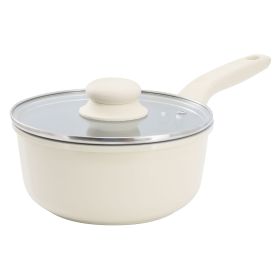 Gibson Home Barnsdall 2 Quart Ceramic Nonstick Aluminum Saucepan in Ivory with Lid