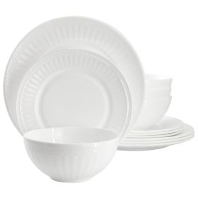 Ultra by Gibson Swanton Arch 12 Piece Break-Resistant Opal Glass Dinnerware Set in White