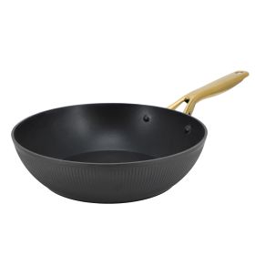Oster Abbottsford 11 Inch Nonstick Round Aluminum Wok in Black
