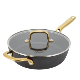 Oster Abbottsford 4 Quart Nonstick Aluminum Saute Pan with Glass Lid in Black