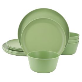 Gibson Home Fairhope 12 Piece Melamine Round Dinnerware Set in Matte Green