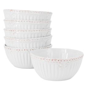Modern Southern Home Capri 6 Piece 6 Inch Stoneware Embossed Cereal Bowl Set in White