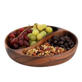 MegaChef 10 Inch Acacia Wood Divided Serving Bowl in Dark Brown