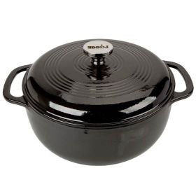 Round 6-Quart Black Enamel Cast Iron Dutch Oven with Lid
