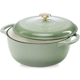 6 Quart Large Sage Green Enamel Cast-Iron Dutch Oven Kitchen Cookware