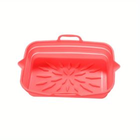 Rectangular Air Fryer Liners; Foldable Silicone Tray; Air Fryer Accessories; Reusable Grill Plate; Heat Resistant Microwave Silicone Plate; Home Kitch (Color: Red, quantity: 2)
