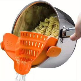 1pc Silicone Pot Strainer And Pasta Strainer, Adjustable Silicone Clip On Strainer For Pots, Pans, And Bowls, Kitchen Gadgets (quantity: 1 Pack Orange)